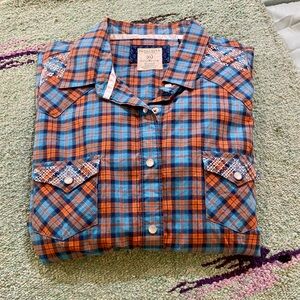 Panhandle Blue and Orange Checkered Shirt